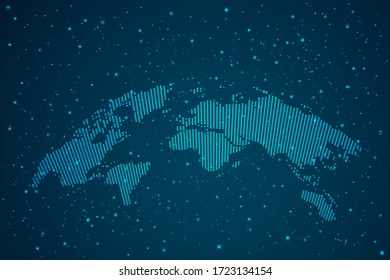 Mapa los puntos mundiales escalan sobre fondo oscuro con Map World. Línea de red poligonal, esfera de diseño, punto y estructura de malla 3D de marco de cable. Ilustración vectorial, pasos 10.