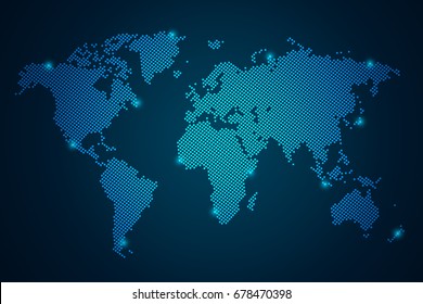 Map world point scales on dark background with Map World. Wire frame 3D mesh polygonal network line, design sphere, dot and structure. Vector illustration eps 10.