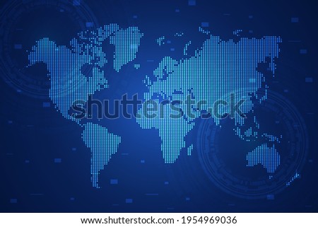 Map world point scales on dark background with Map World. Wire frame 3D mesh polygonal network line, design sphere, dot and structure. Vector illustration eps 10.