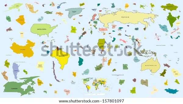 Map of the World - puzzle outline.\
Elements of horizontal, vertical and diagonal directions are moved.\
 The lakes and some of the state remained in\
place.