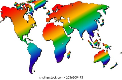 Map of the world rainbow silhouette. Vector illustration