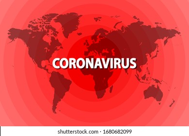 Map of the world in red colors illustrating the world coronavirus pandemic covid-2019. Vector illustration.