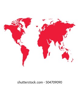 Map of The World with Red Continents and White Background - Vector Illustration