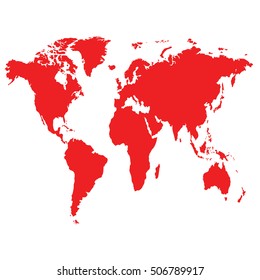Map of The World with Red Continents and White Background - Vector Illustration