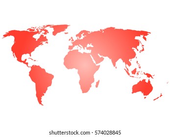 Map of World. Red silhouette vector illustration with gradient on white background.