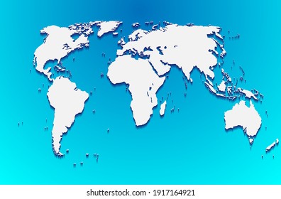 Map of the world. Reflection of the contours of the earth's surface in the world ocean. Vector illustration of the contours of the earth on a blue background of the world ocean. Poster banner.