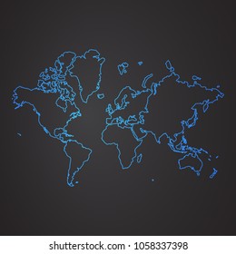 Map of world. world region map: blue gradient outline on dark background. Detailed map of world regions. Vector illustration.