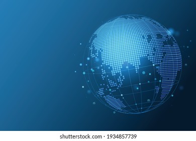 Map World representing the global network line wire frame banner on blue background 3D Vector illustration