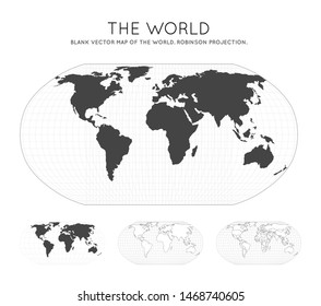 Map of The World. Robinson projection. Globe with latitude and longitude lines. World map on meridians and parallels background. Vector illustration.