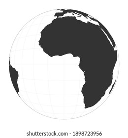 Map of the World. Satellite (tilted perspective) projection. Globe with latitude and longitude net. World map on meridians and parallels background. Vector illustration.