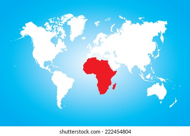 A Map of the world with a selected continent of Africa