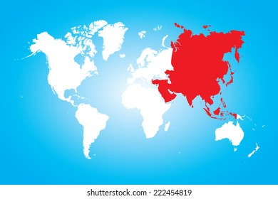 A Map of the world with a selected continent of Asia