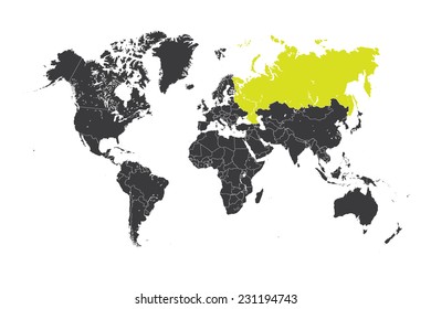 A Map of the world with a selected country of