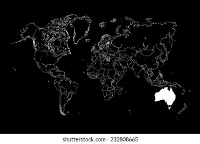 A Map of the world with a selected country of Australia