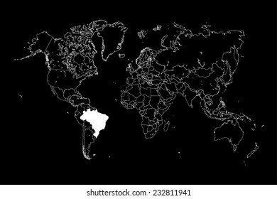 A Map of the world with a selected country of Brazil