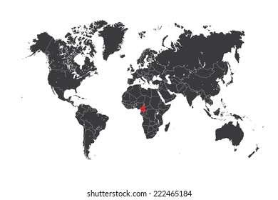 A Map of the world with a selected country of Cameroon