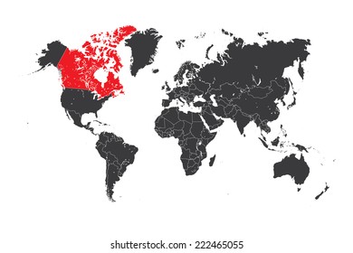 A Map of the world with a selected country of Canada