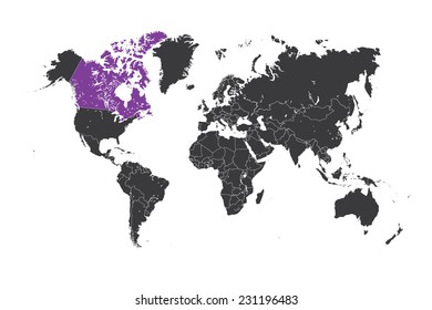 A Map of the world with a selected country of Canada