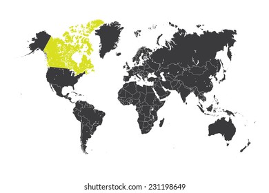 A Map of the world with a selected country of Canada