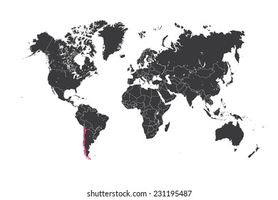 A Map of the world with a selected country of Chile