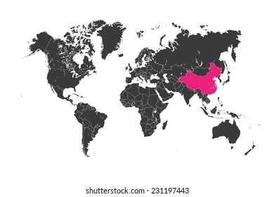 A Map of the world with a selected country of China
