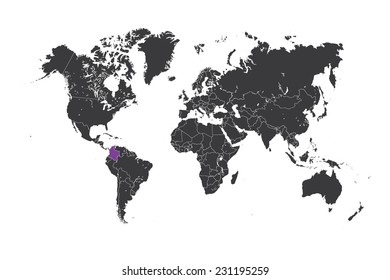A Map of the world with a selected country of Colombia