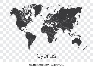 A Map of the World with the Selected Country of Cyprus