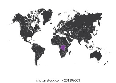 A Map of the world with a selected country of Democratic Republic of Congo