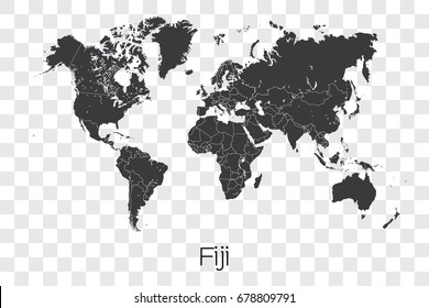 A Map of the World with the Selected Country of Fiji
