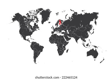 A Map of the world with a selected country of Finland