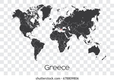 A Map of the World with the Selected Country of Greece