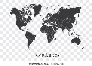 A Map of the World with the Selected Country of Honduras