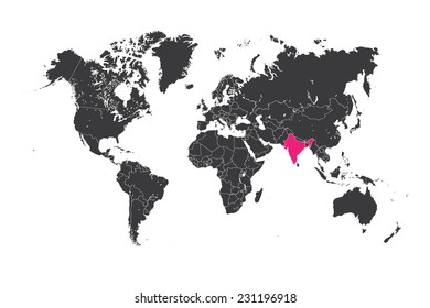 A Map of the world with a selected country of India