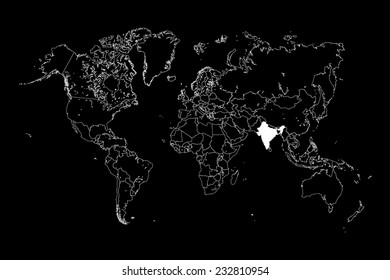 A Map of the world with a selected country of India