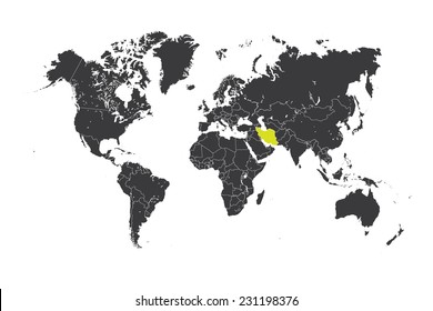 A Map of the world with a selected country of Iran