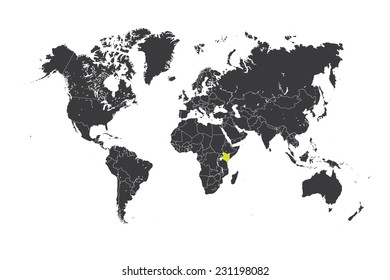 A Map of the world with a selected country of Kenya
