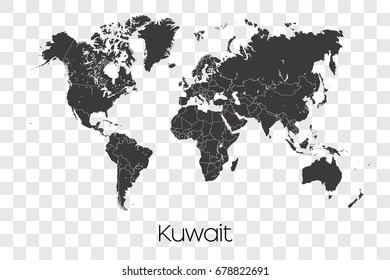 A Map of the World with the Selected Country of Kuwait
