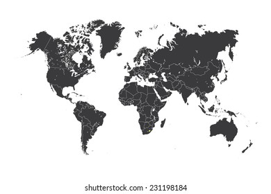 A Map of the world with a selected country of Lesotho