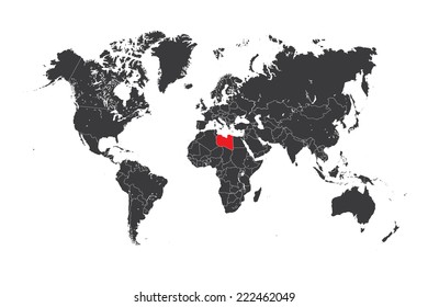 A Map of the world with a selected country of Libya
