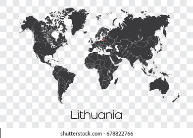 A Map of the World with the Selected Country of Lithuania