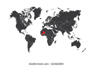 A Map of the world with a selected country of Mali