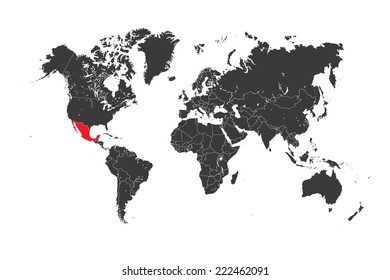 A Map of the world with a selected country of Mexico