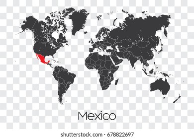 A Map of the World with the Selected Country of Mexico