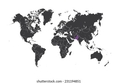 A Map of the world with a selected country of Pakistan