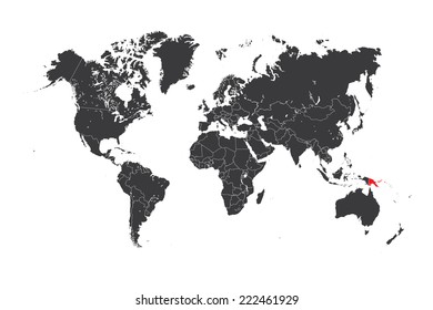 A Map of the world with a selected country of Papua New Guinea