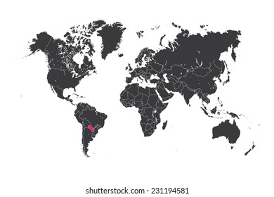 A Map of the world with a selected country of Paraguay