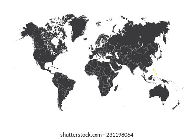 A Map of the world with a selected country of Philippines