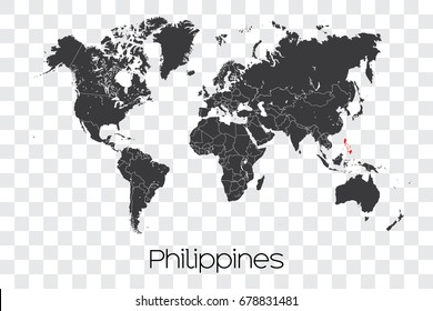 A Map of the World with the Selected Country of Philippines