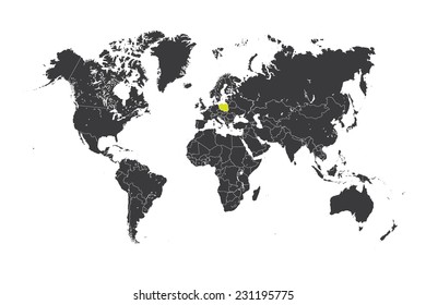 A Map of the world with a selected country of Poland