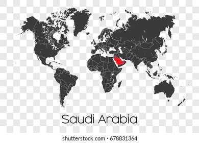 A Map of the World with the Selected Country of Saudi Arabia